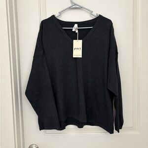 PACT Black V-Neck Long Sleeve Top NWT Size 2XL Gray Organic Cotton